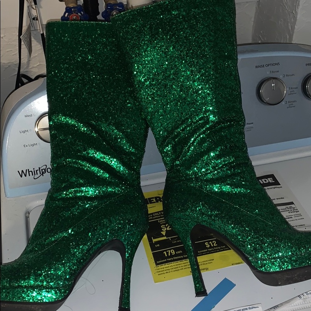Sparkle green boots high heel